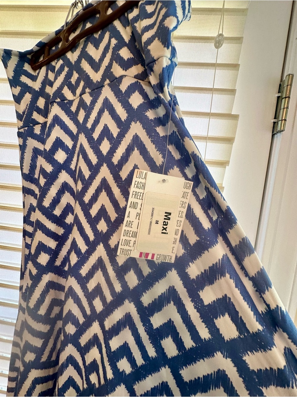 LuLaRoe Maxi Skirt with Blue and White Geometric Pattern